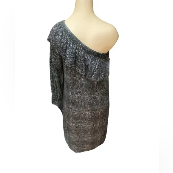 Anthropologie Velvet by Graham & Spencer Black Print One Shoulder Shift Dress S - Picture 7 of 16